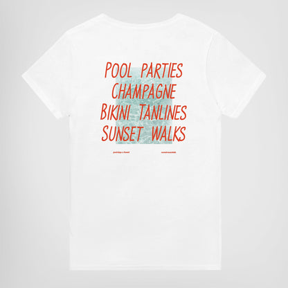 POOL PARTIES. CHAMPAGNE. BIKINI TANLINES. SUNSET WALKS