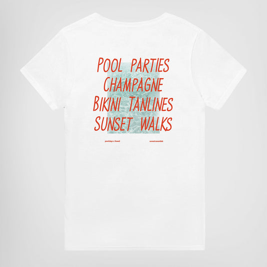 POOL PARTIES. CHAMPAGNE. BIKINI TANLINES. SUNSET WALKS
